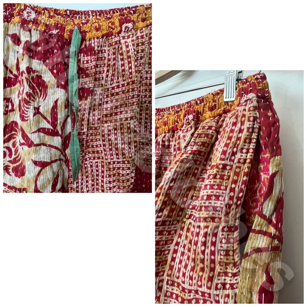 She's 1 Oak She's one of a kind Kantha Quilted Boho Wide Leg Flare Pants - Picture 3 of 4